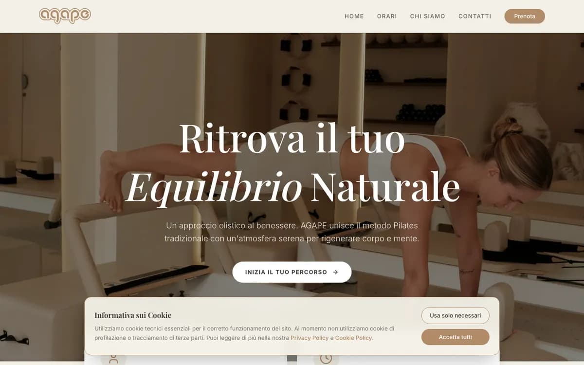 Home page del sito AGAPE Pilates Roma